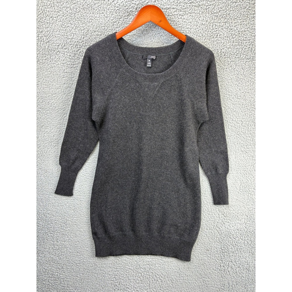 Aqua Cashmere Scoop Neck Tunic Sweater Dress Womens S Charcoal Gray Cozy Knit